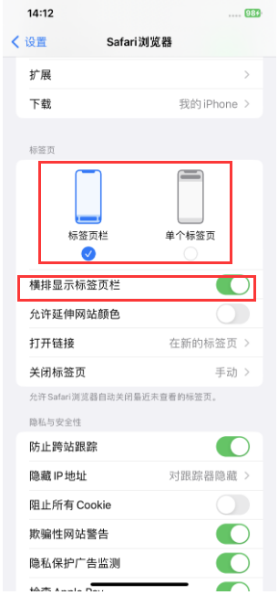 无极苹果手机维修分享Safari浏览器如何切换标签栏位置 